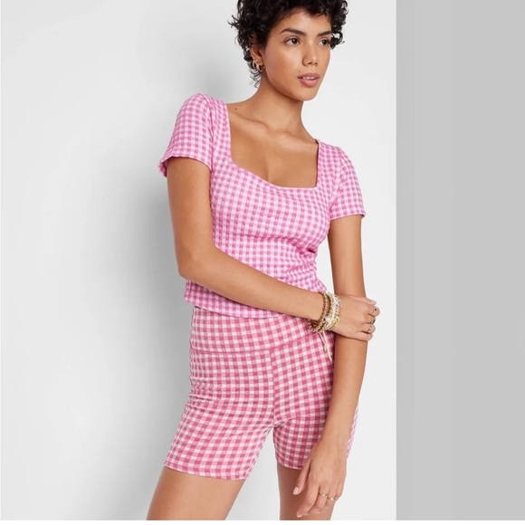 Women's High-Rise Polyester Gingham Bike Shorts - XXL - Picture 1 of 3